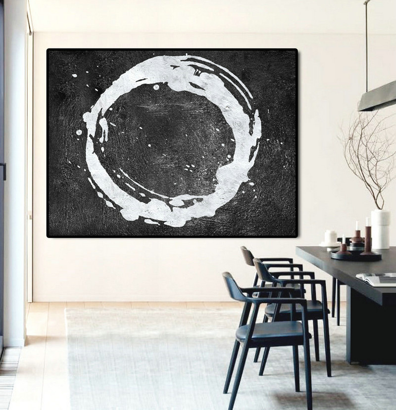 800x829 Large Abstract Art, Handmade Painting Minimalist Art, Abstract - Black Circle Painting