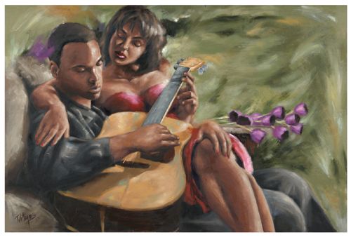 500x338 Black Romantic Art Love Prints And Black Couple Love Art African - Black Couple Painting