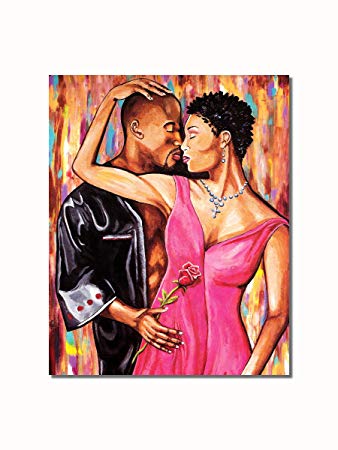 338x450 African American Black Couple A Rose With Love Wall - Black Couple Painting