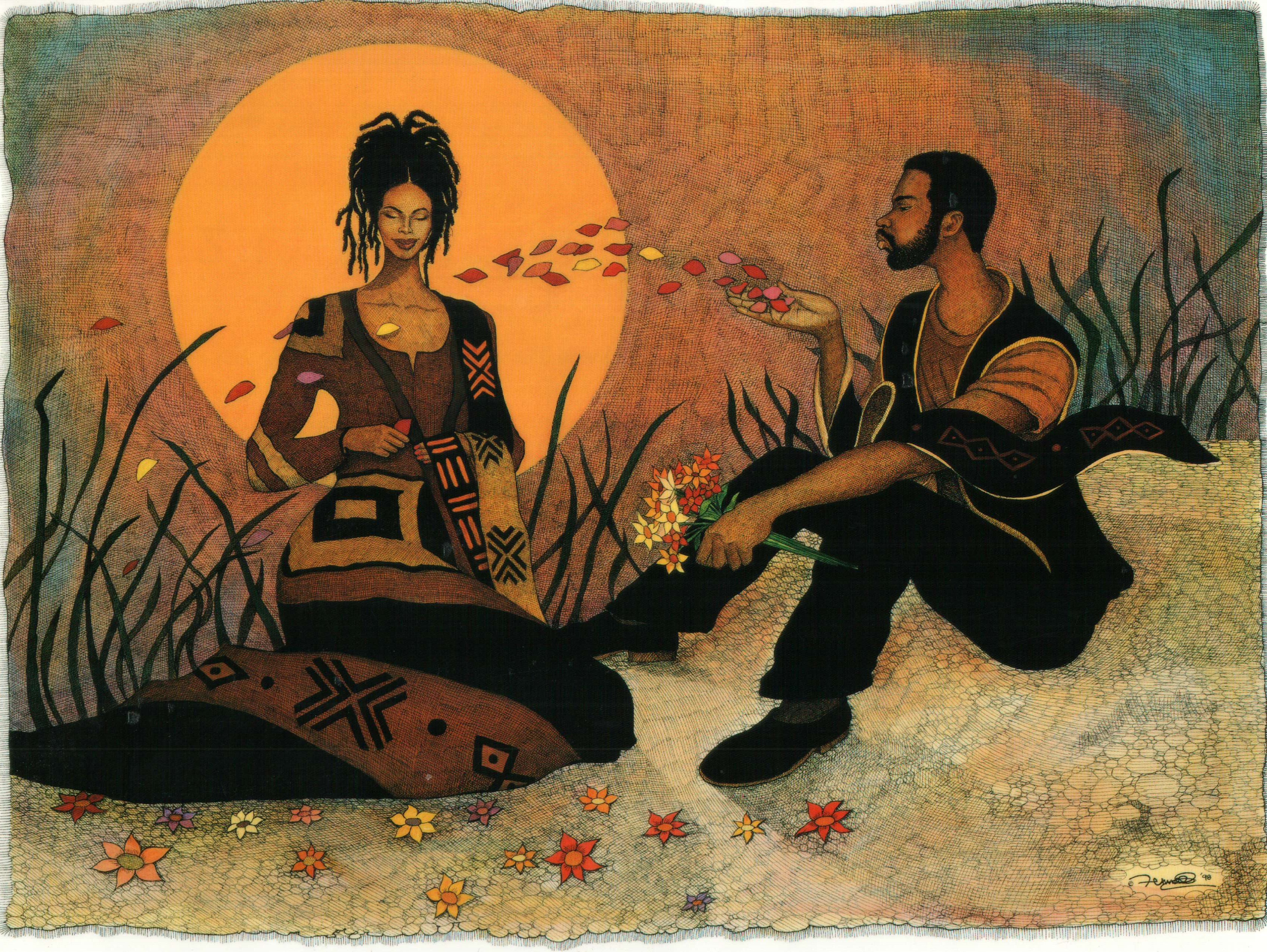 3401x2555 Beautiful Black Couple By The Water African American Matchmaking - Black Couple Painting