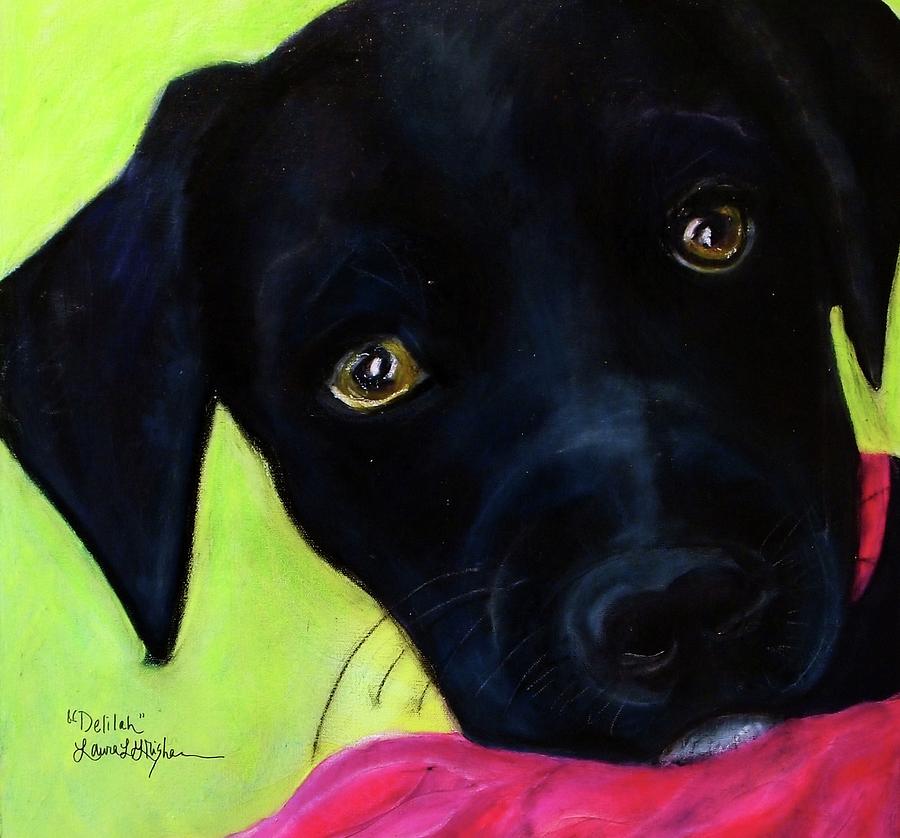 900x838 Black Puppy - Black Dog Painting