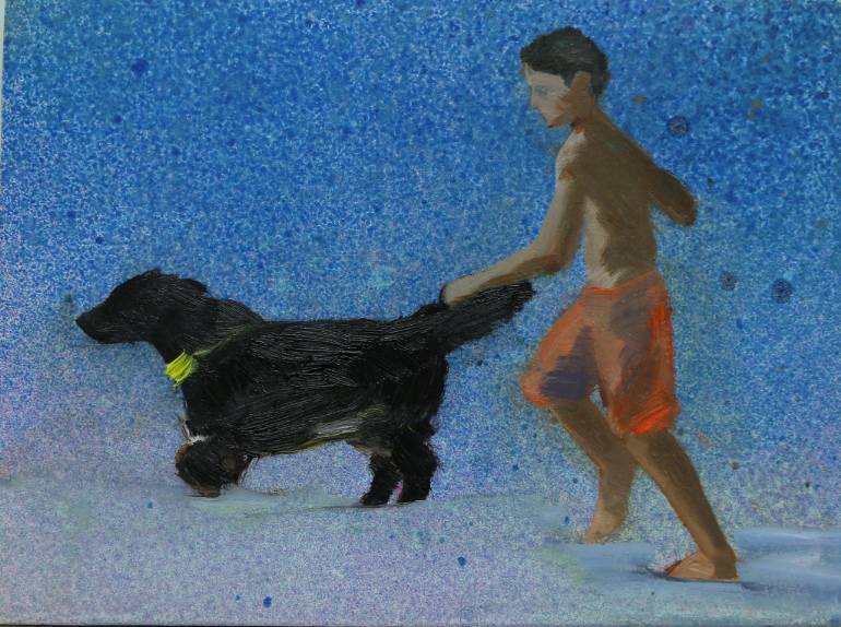 770x574 Saatchi Art Bretagne I ( Boy With Black Dog) Painting By Heike - Black Dog Painting