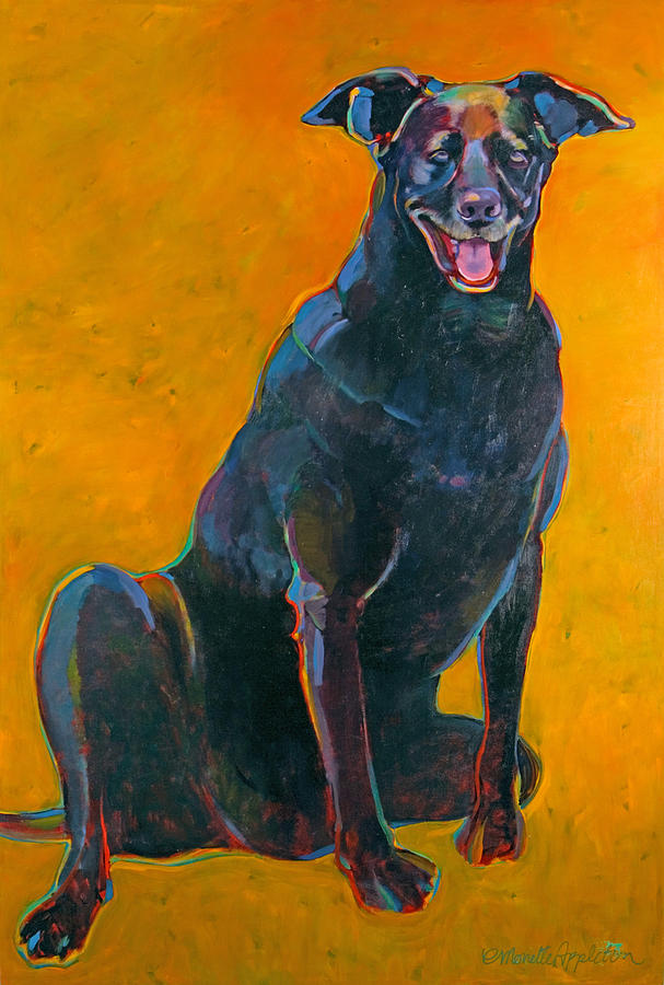 607x900 Smiling Black Dog Painting By Chris Monette Appleton - Black Dog Painting