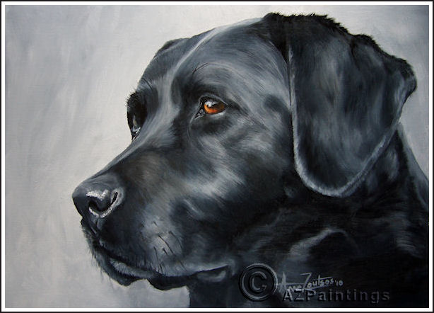 614x442 Back In Black Labrador Dog Oil Painting By Anne Zoutsos - Black Dog Painting