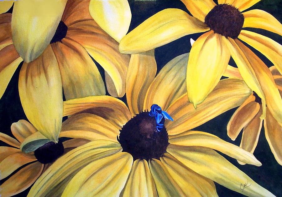 900x630 Black Eyed Susans Painting By Karen Casciani - Black Eyed Susan Painting