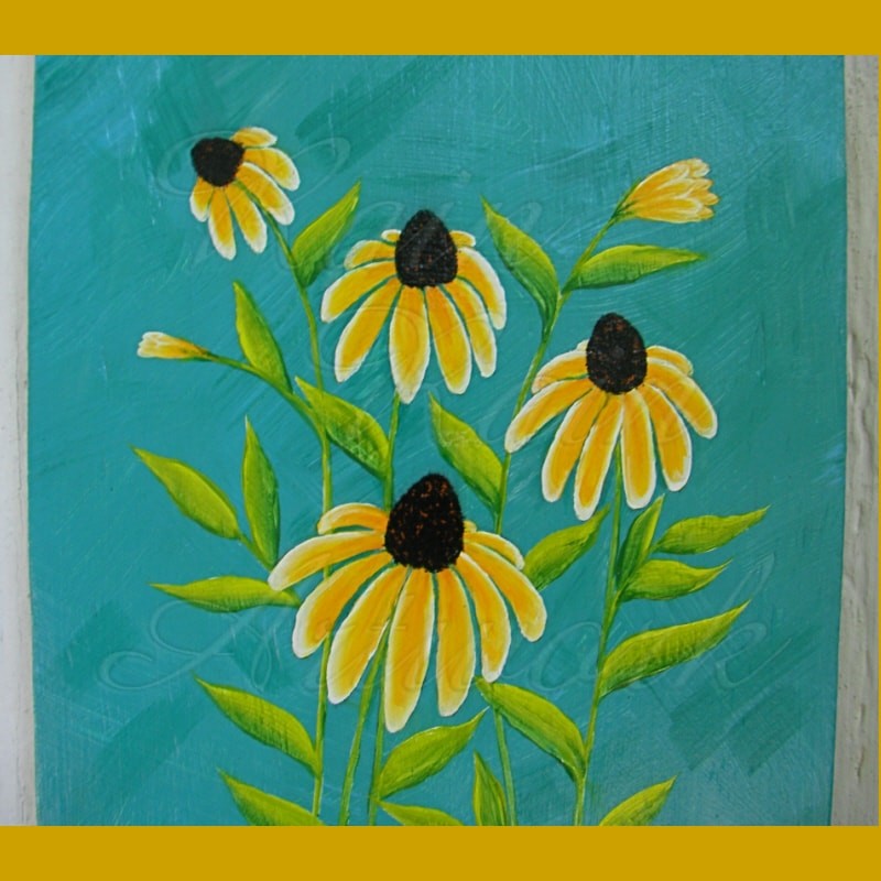 800x800 Original Black Eyed Susan Primitive Folk Art Painting Farmhouse Decor - Black Eyed Susan Painting