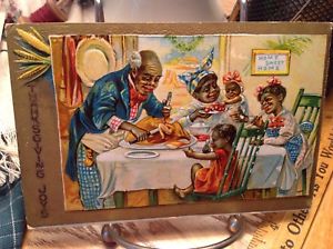 300x224 Vintage Thanksgiving Postcard Black Americana Man Carving Turkey - Black Family Painting