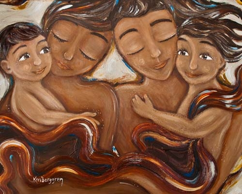 500x400 Mother, Father, Family, Ethnic, Dark Skin, Indian, Light Skin - Black Family Painting