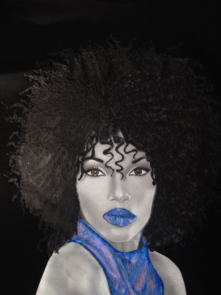 768x1024 Black Girl Blue Lips T Shirt Hand Painting 3d Afrocentric Tshirt - Black Girl Painting