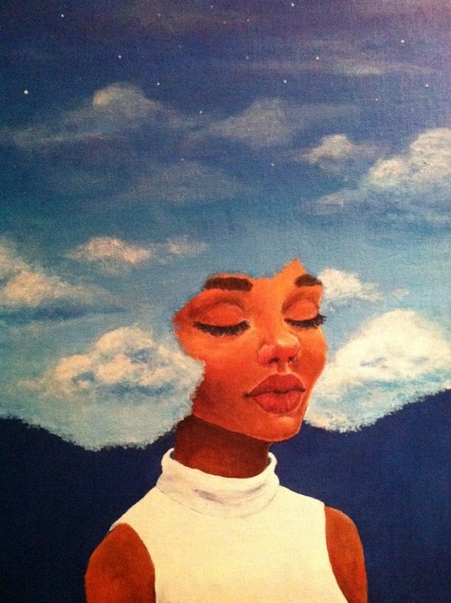 500x669 Art Hair Girl Fashion Beautiful Painting Sky Women Black Space - Black Girl Painting