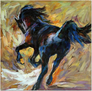 300x299 Hand Painted Abstract Black Horse Oil Painting 20x20 - Black Horse Painting