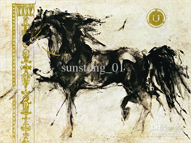 638x480 2018 Horse Oil Painting Black Horse Handmade Oil Painting Home - Black Horse Painting