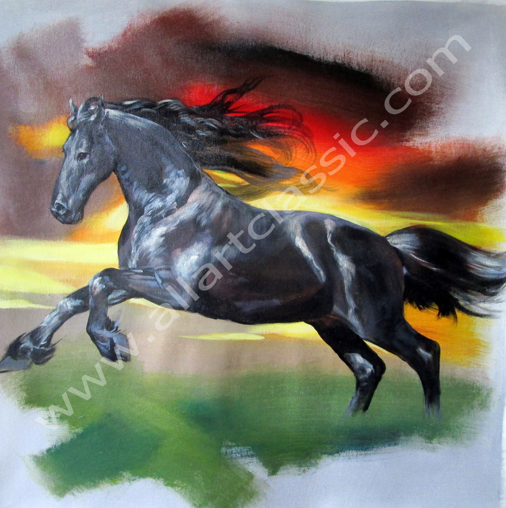 1679x1685 Art Reproductions And Original Oil Paintings Landscapes, Black - Black Horse Painting