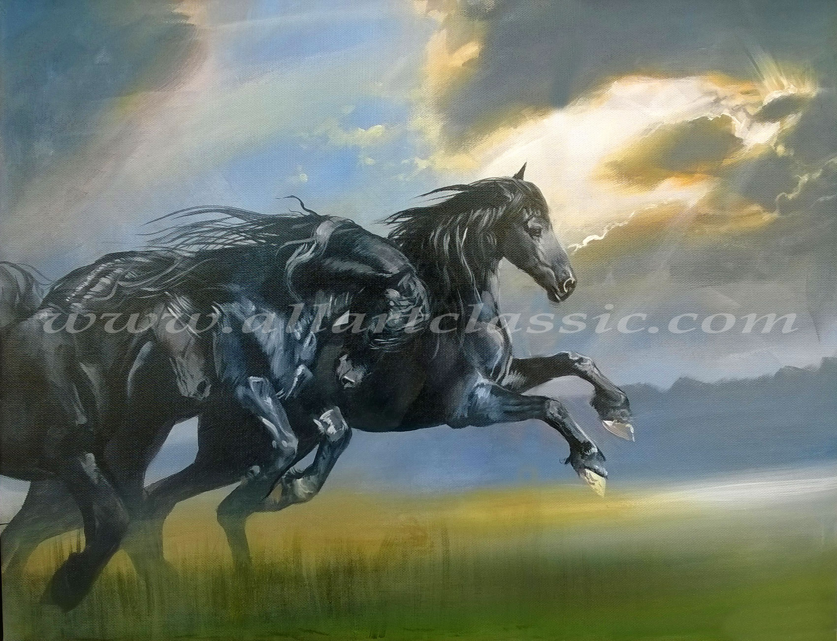 1700x1301 Art Reproductions And Original Oil Paintings Landscapes - Black Horse Painting