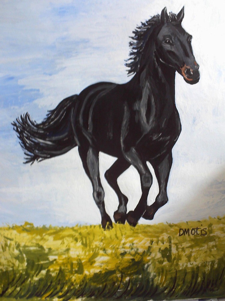 750x1000 Beautiful Black Horse Painting By Dorcas13 Redbubble - Black Horse Painting