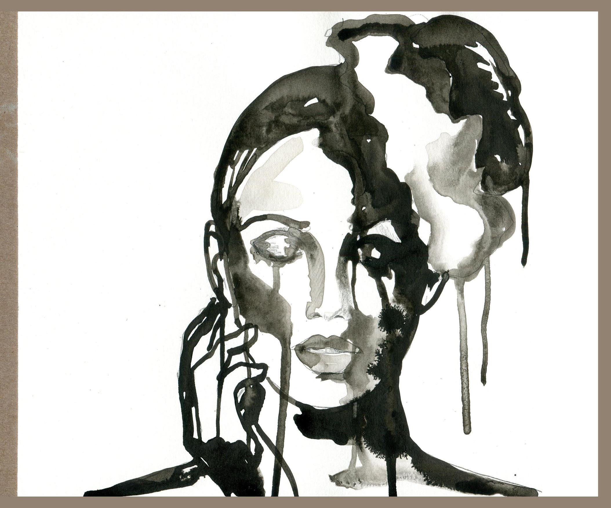 2108x1754 Black And White Ink Painting Woman's Face - Black Ink Painting