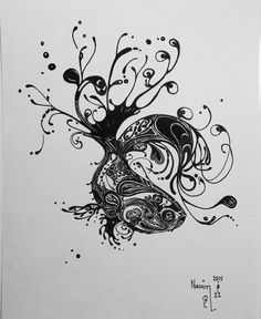236x288 Black Ink Painting With Black Frame My Paintings - Black Ink Painting