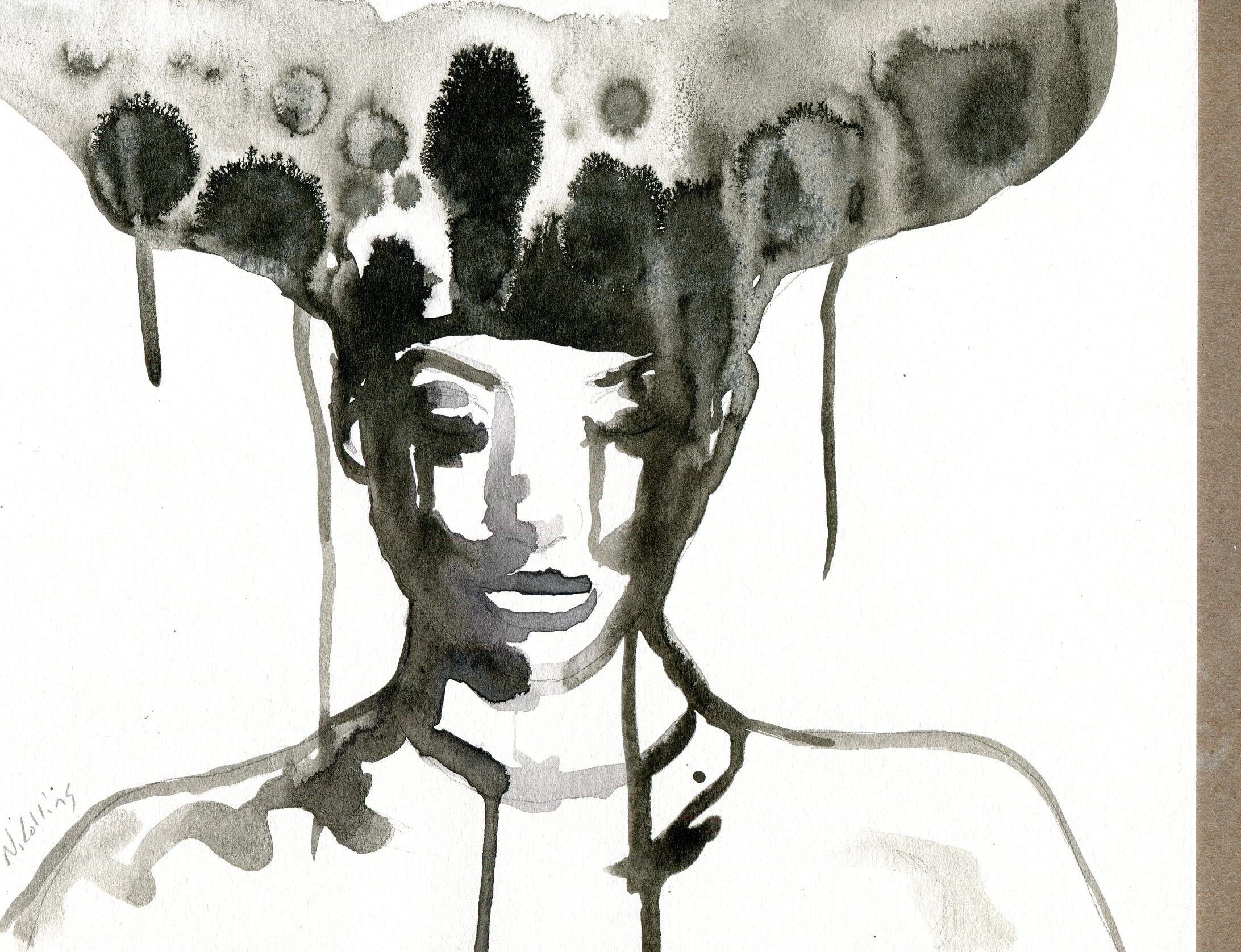 2184x1676 Speed Ink Painting Black White Ink Watercolor Woman's Face Afro - Black Ink Painting