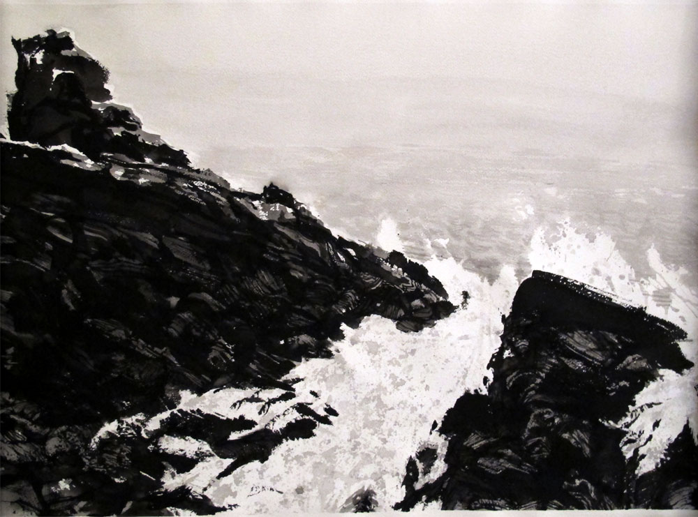 1000x741 Waves Crashing In Black White Sketches, Paintings - Black Ink Painting
