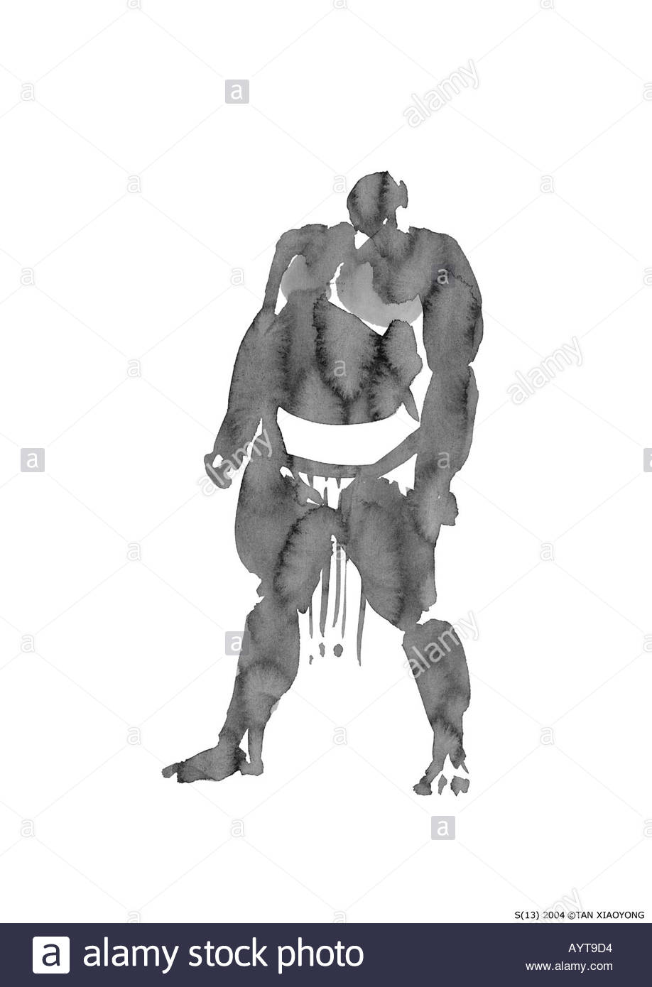 918x1390 Artistic Black Ink Painting Of A Sumo Wrestler Stock Photo - Black Ink Painting