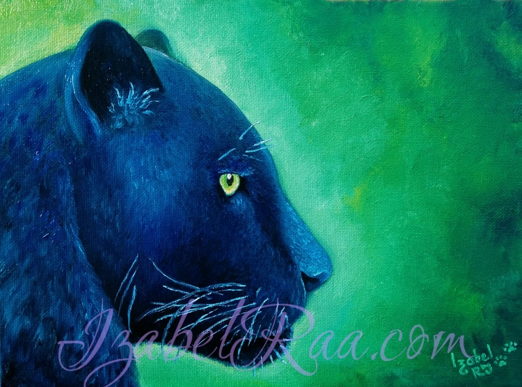 750x557 Soul Of Black Jaguar. Oil Painting On Canvas Panel. Izabel Raa - Black Jaguar Painting