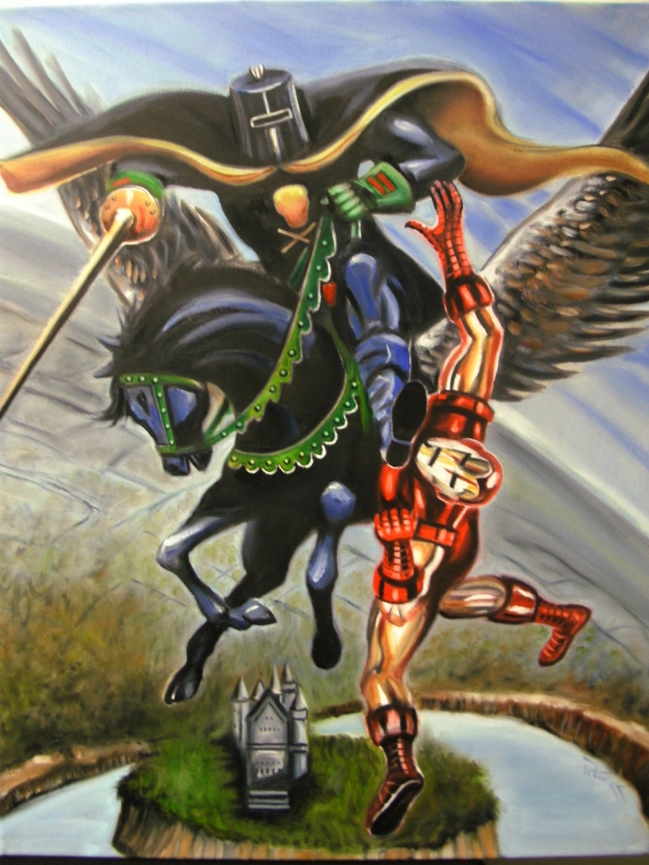 938x1250 Iron Man V. Black Knight Oil Painting, In Arthur Chertowsky's Tony - Black Knight Painting