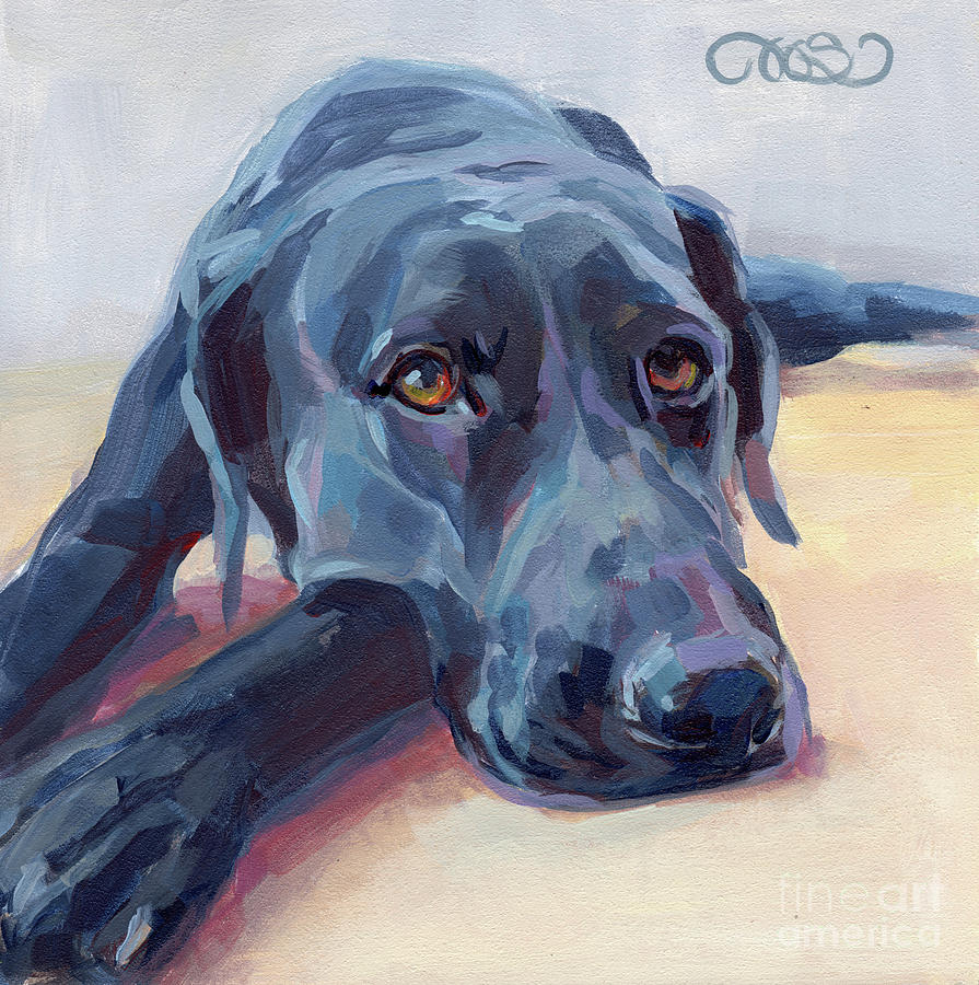 895x900 Stretched Painting By Kimberly Santini - Black Lab Painting