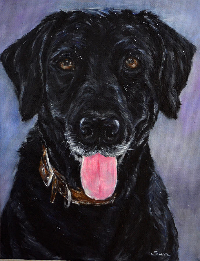 690x900 Black Lab Painting Painting By Sun Sohovich - Black Lab Painting