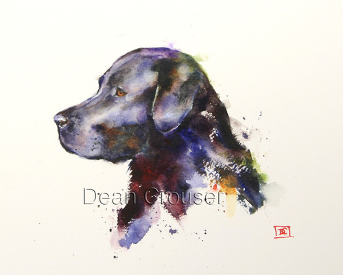 500x400 Black Lab - Black Labrador Painting