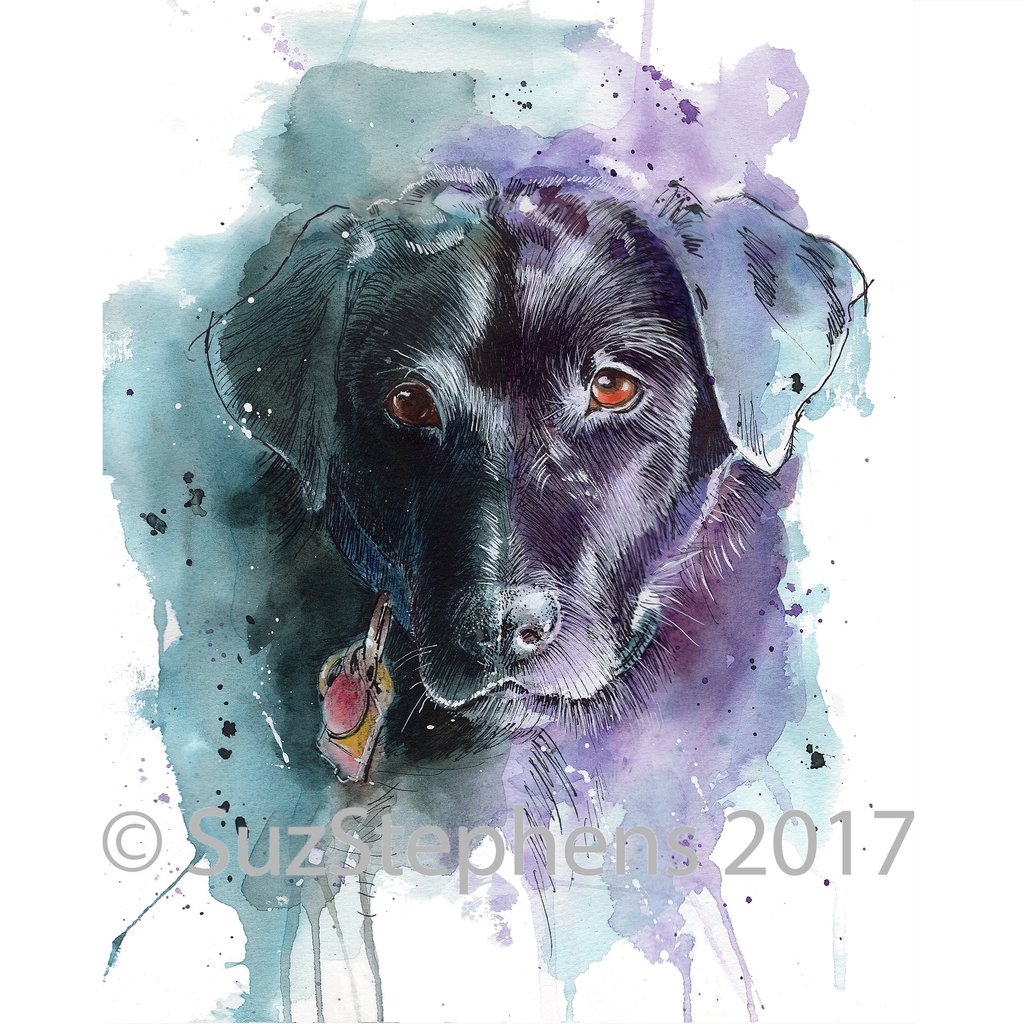 1024x1024 Jess Black Labrador Retriever Print Suzstephens Art - Black Labrador Painting