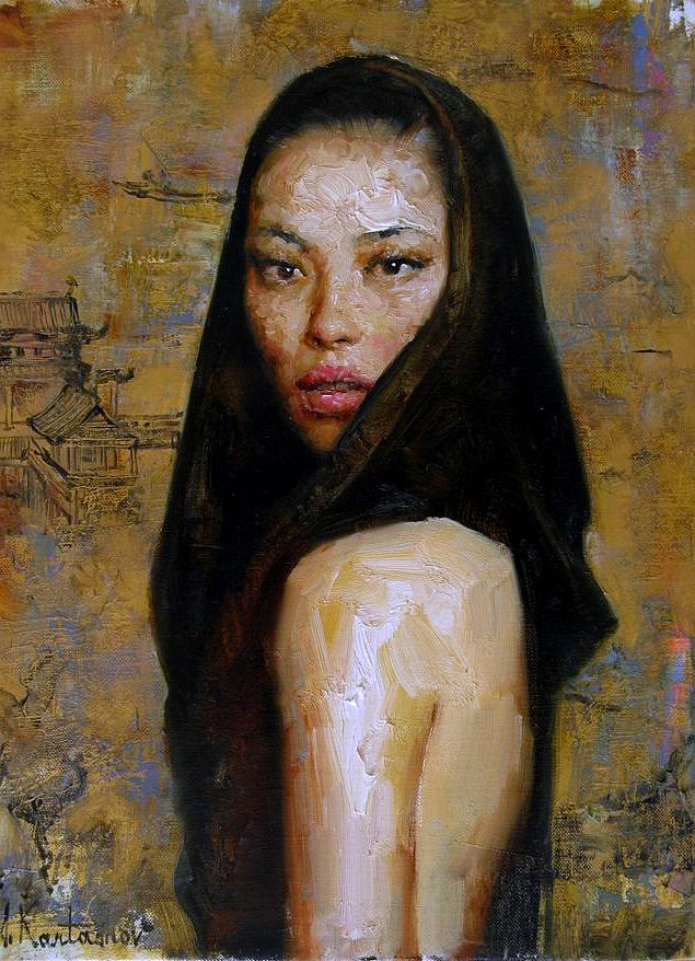 635x878 Gold N Black Lady Painting By Kartashov Andrey - Black Lady Painting