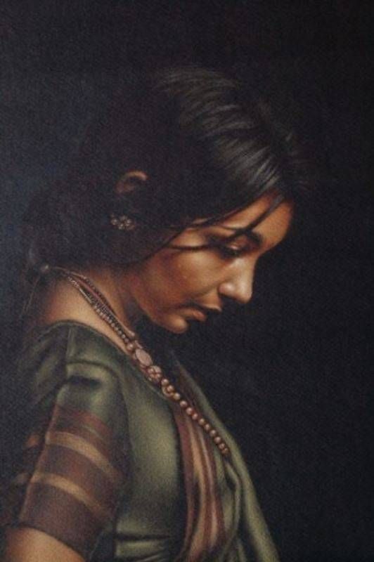 532x800 Realistic Art Shashikant Dhotre Indian Artist - Black Lady Painting