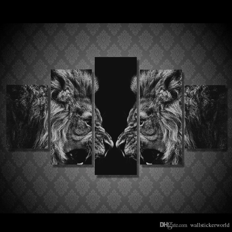 960x960 2018 Framed Printed Black White Lion Painting Canvas Print Room - Black Lion Painting