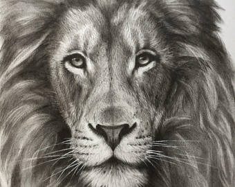 340x270 Lion Painting Etsy - Black Lion Painting