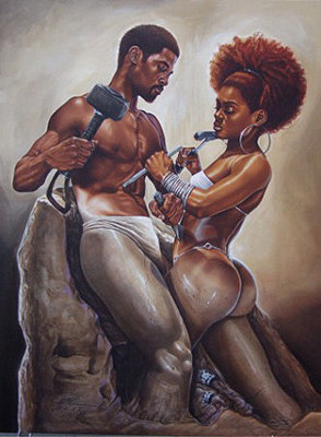 294x400 The Black Man Black Woman Relationship (Part 2) The Melanin Man - Black Man And Woman Painting