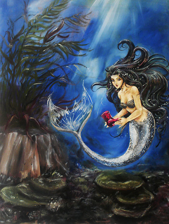 543x720 Mermaid And A Boot By Minnow 132 - Black Mermaid Painting