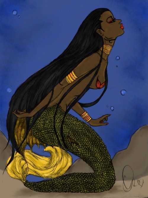 500x668 African Mermaid Sirenas Mermaid, Tattoo - Black Mermaid Painting