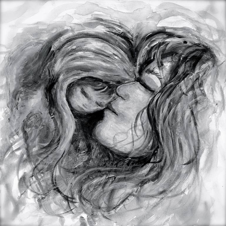 770x770 Saatchi Art Mother And Child In Black And White Painting By - Black Mother And Child Painting