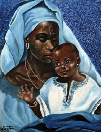 342x450 Sacred Space102fm Jan 1st - Black Mother And Child Painting