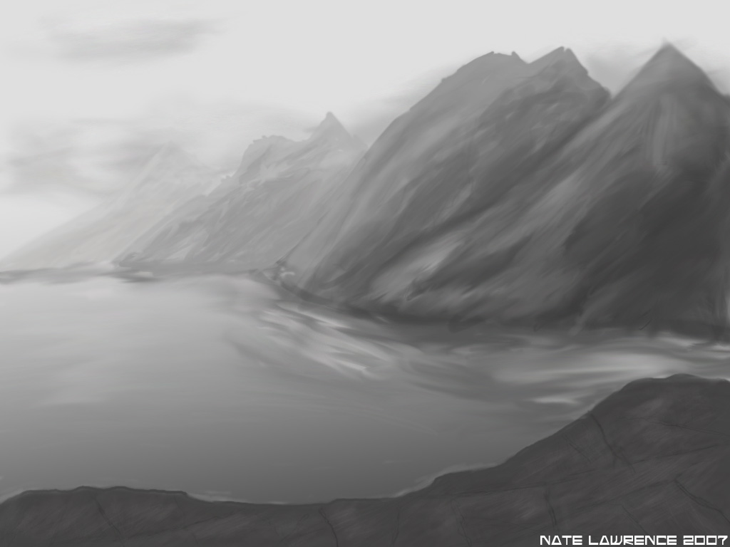 1024x768 Mountain Painting By Naterrang - Black Mountain Painting