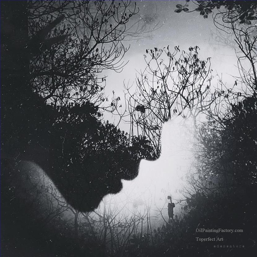 830x830 Oil Paintings Of 4 Black And White Face Trees Art For Sale Artists - Black Painting Art