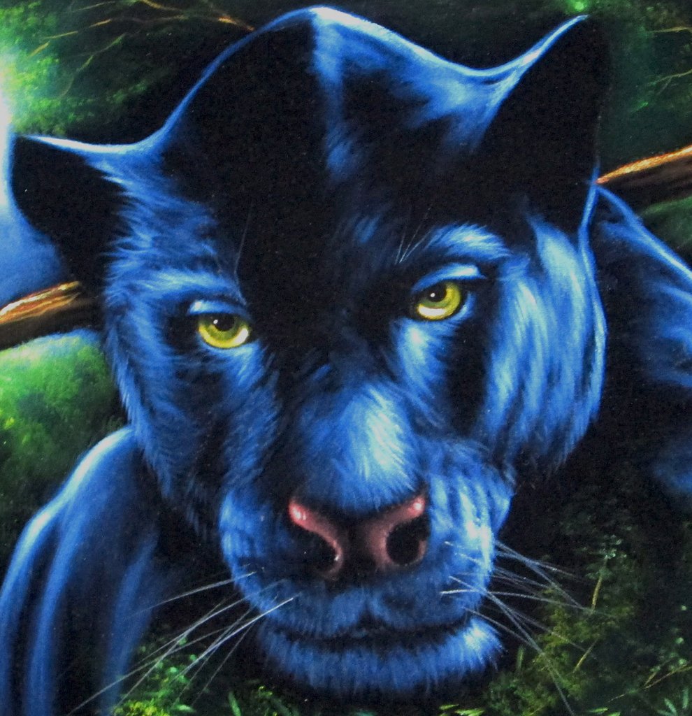990x1024 Panther, Black Panther, Cougar , Original Oil Painting On Black - Black Panther Velvet Painting