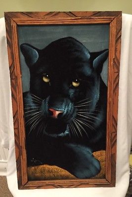267x400 Vintage 1960s70s Black Panther Velvet Painting Wall Hanging Retro - Black Panther Velvet Painting