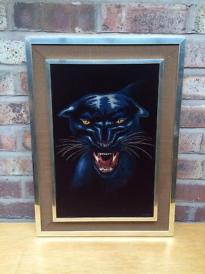 300x400 Vintage Retro Black Velvet Painting By Vaughan Black Panther - Black Panther Velvet Painting