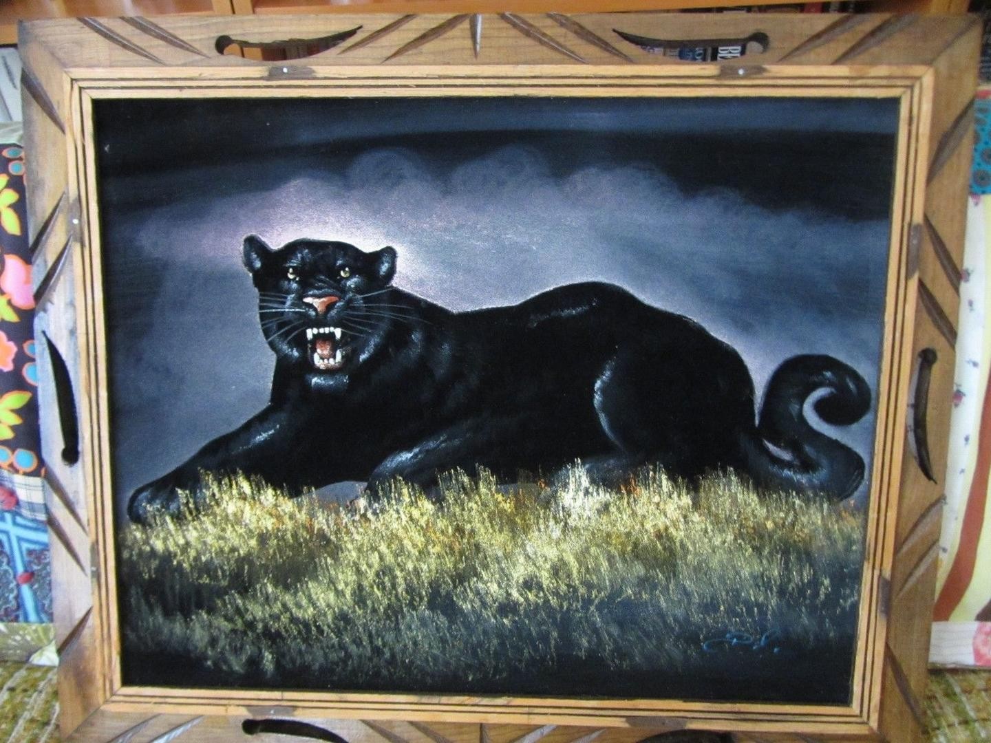 1440x1080 Vintage Velvet Black Panther Painting Wood Frame - Black Panther Velvet Painting