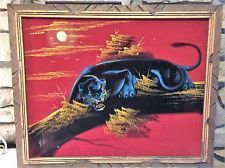 225x168 Vintage Red Velvet Black Panther Painting Velvet Painting - Black Panther Velvet Painting