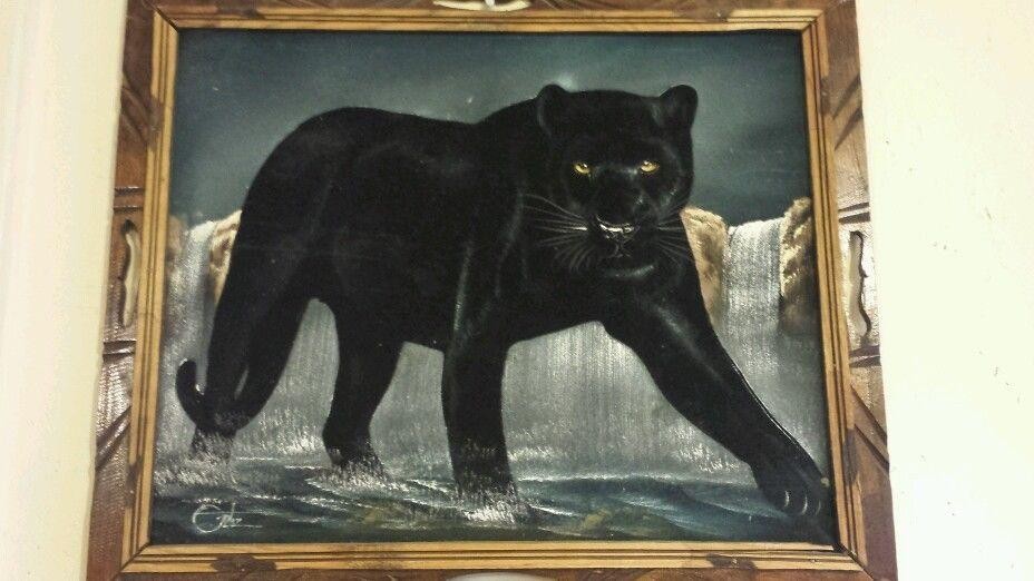 928x522 Vintage Black Panther On Velvet Painting By Ortiz - Black Panther Velvet Painting