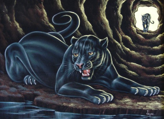 570x414 Black Panther Wild Animal Black Velvet Oil Painting - Black Panther Velvet Painting