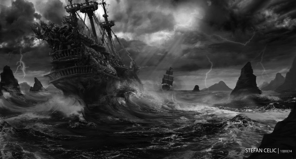 1024x550 Flying Dutchman Vs Black Pearl By Stefancelic - Black Pearl Painting