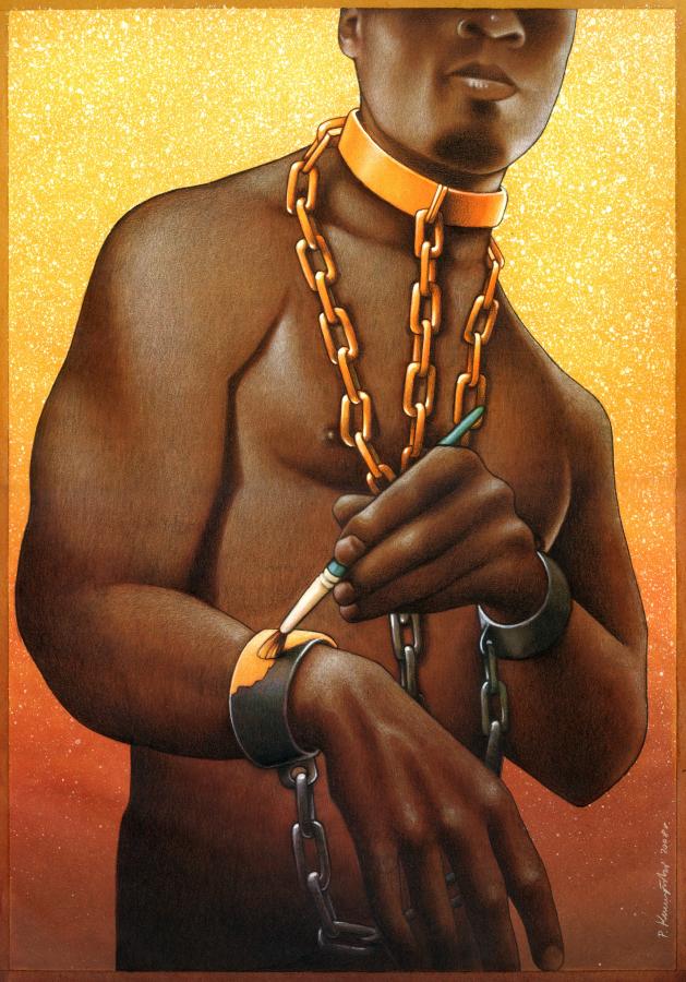 629x900 Pawel Kuczynski Looking Behind The Curtain - Black Person Painting